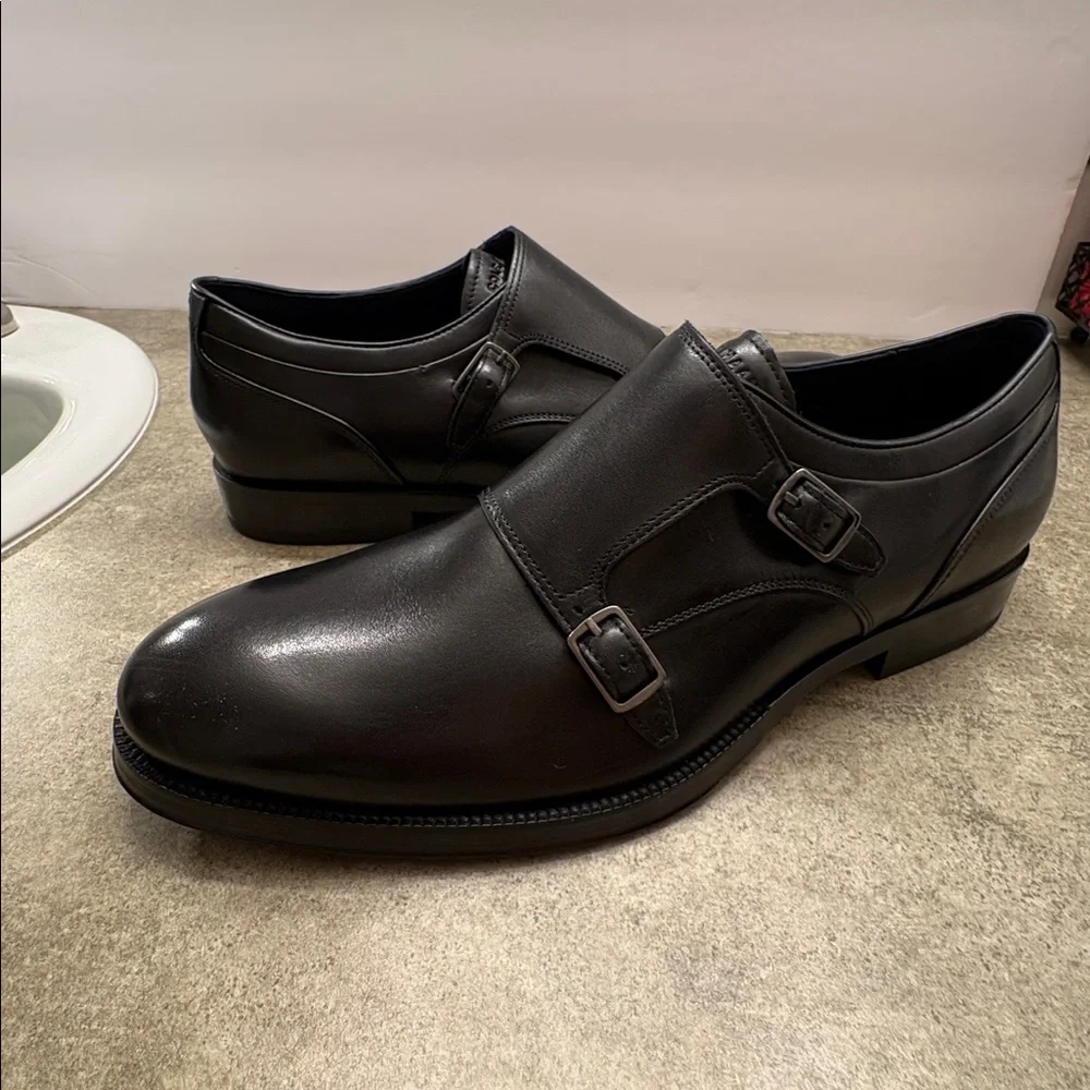 Cole Haan Black Leather Double Monk Strap Shoes - Picture 3 of 4